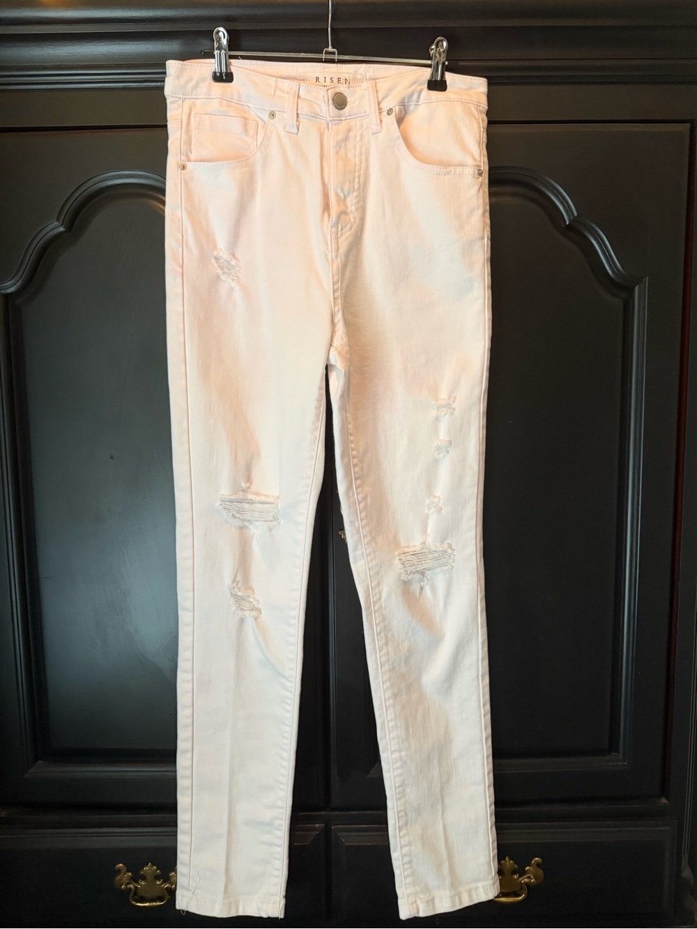 Risen Los Angeles White (pink hue) Distressed High Rise Skinny Jeans Size 3/26